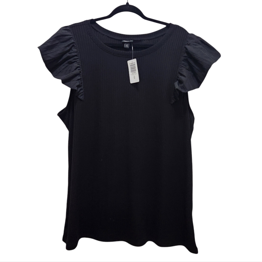 NWT Torrid Ribbed Mix Ruffle Top Black Plus Sz 4X Stretch Goth Fairy Whimsigoth